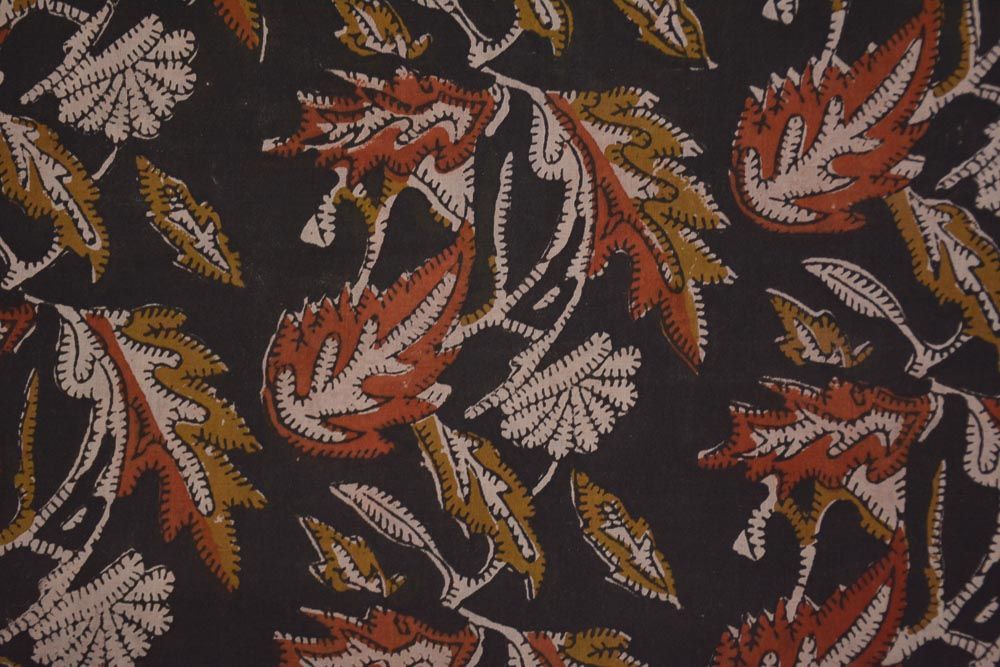 Black Bagru Leaf Hand Block Print Fabric