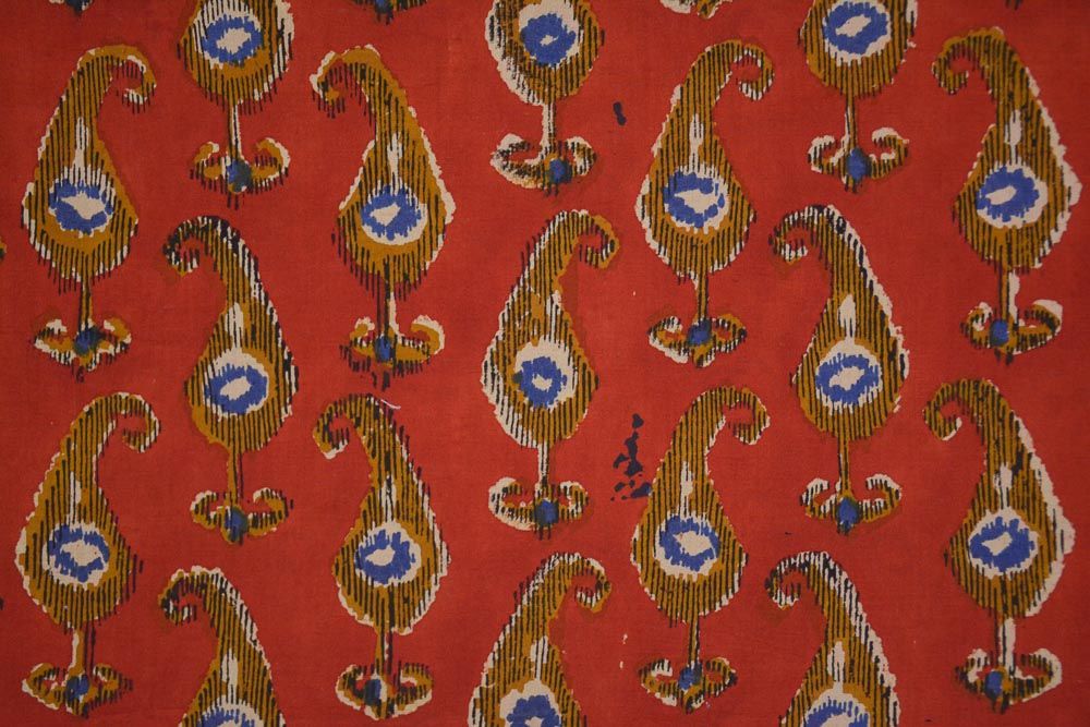 Red Paisley Hand Block Printed Cotton Fabric