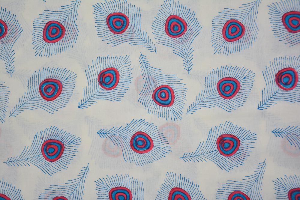 White Hand Block Printed Cotton Fabric