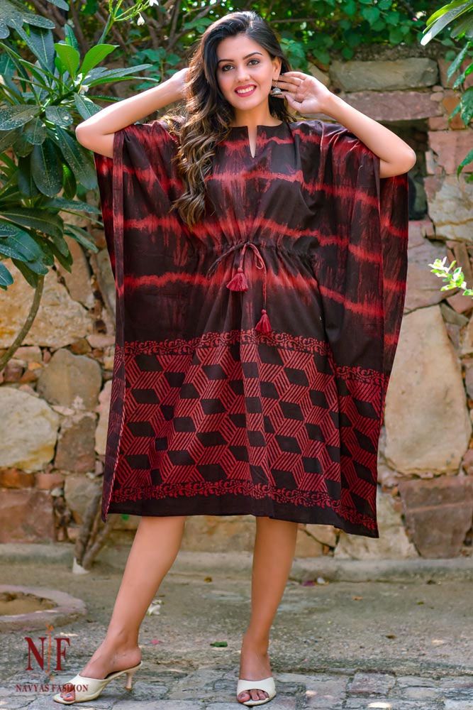 Red Maroon Cotton Kaftan Dress