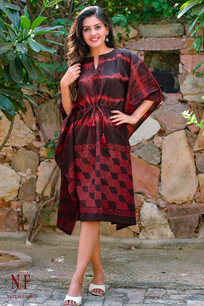 Red Maroon Cotton Kaftan Dress