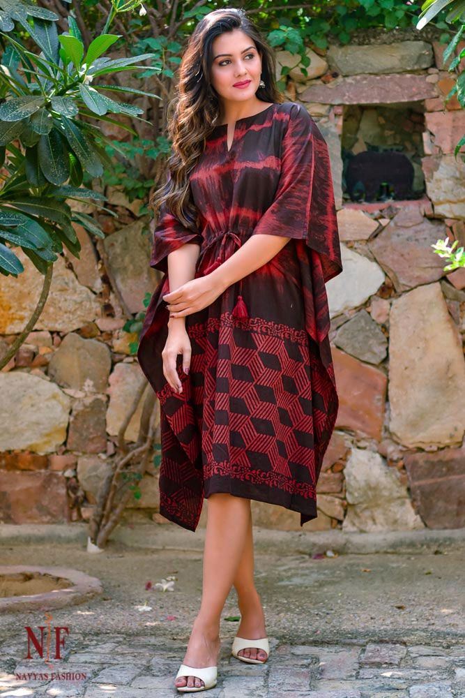 Red Maroon Cotton Kaftan Dress