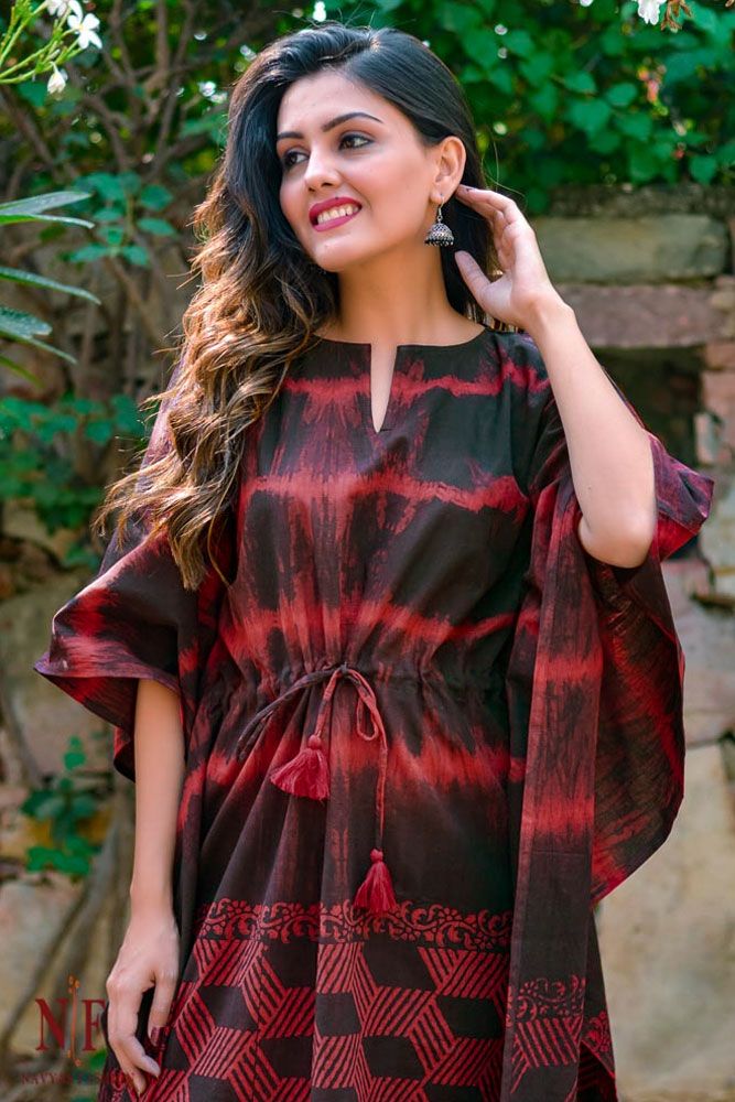 Red Maroon Cotton Kaftan Dress