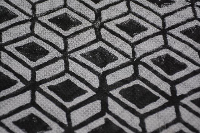 Diamond Block Printed Natural Organic Black White Fabric