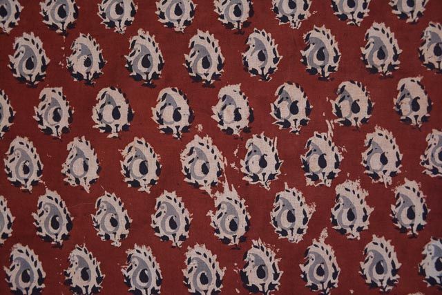 Maroon Paisley Block Printed Kalamkari Fabric 