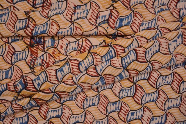 Multicolor Geometric Block Print Kalamkari Fabric