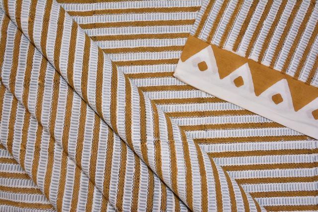 Mustard Cotton Geometric Block Print Fabric