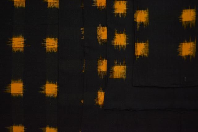 Black And Mustard Double Ikat Cotton Fabric 