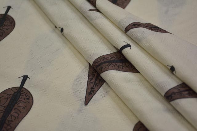 White Leaf Printed Self Design Cotton Fabric