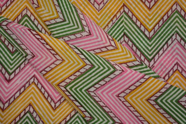 Multicolor Chevron Hand Block Print Fabric