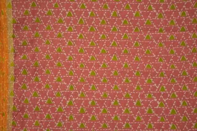 Pink And Green Bordered Chanderi Fabric