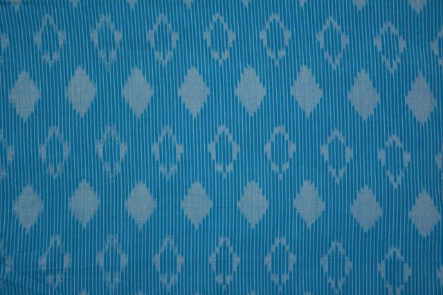 Vivid Blue Striped Fine Ikat Fabric Online