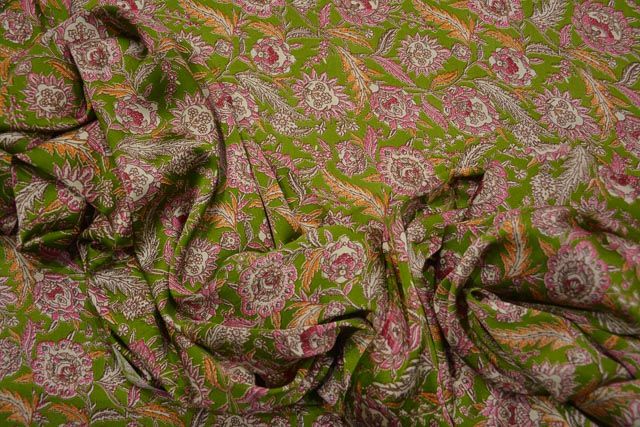 Green And Pink Polyester Satin Fabric