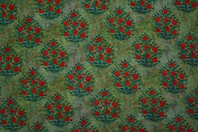 Spruce Green Floral Printed Chiffon Fabric By The Yard