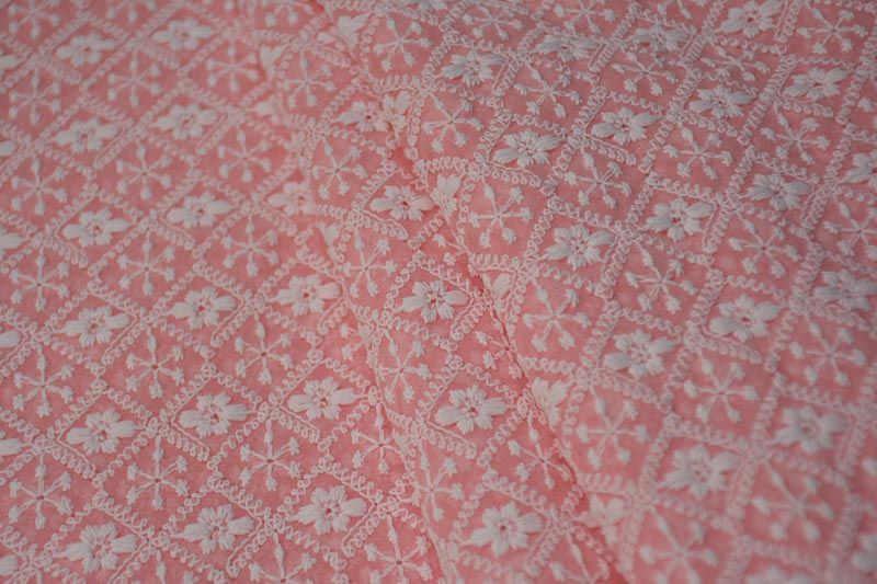 Pretty Pink Chikankari Embroidered Georgette Fabric