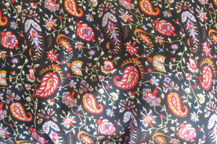 Black Paisley Polyester Satin Fabric