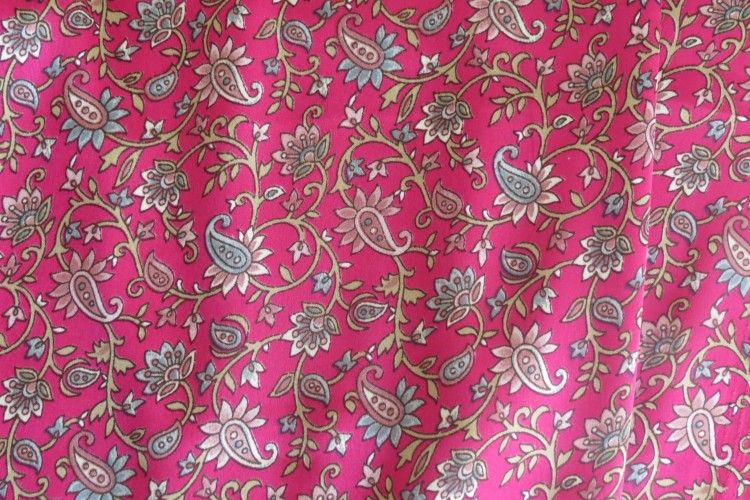 Pink Paisley Polyester Satin Fabric