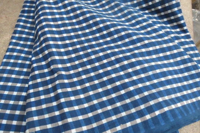 Indigo Checks Cotton Fabric By The Yard