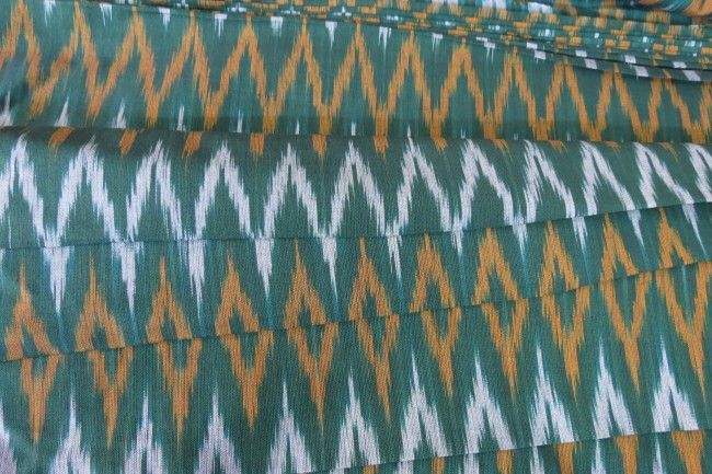 Dark Green Ikat Fabric By The Yard