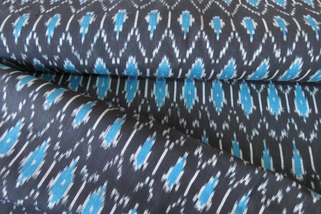 Black And Blue Ikat Fabric By The Yard