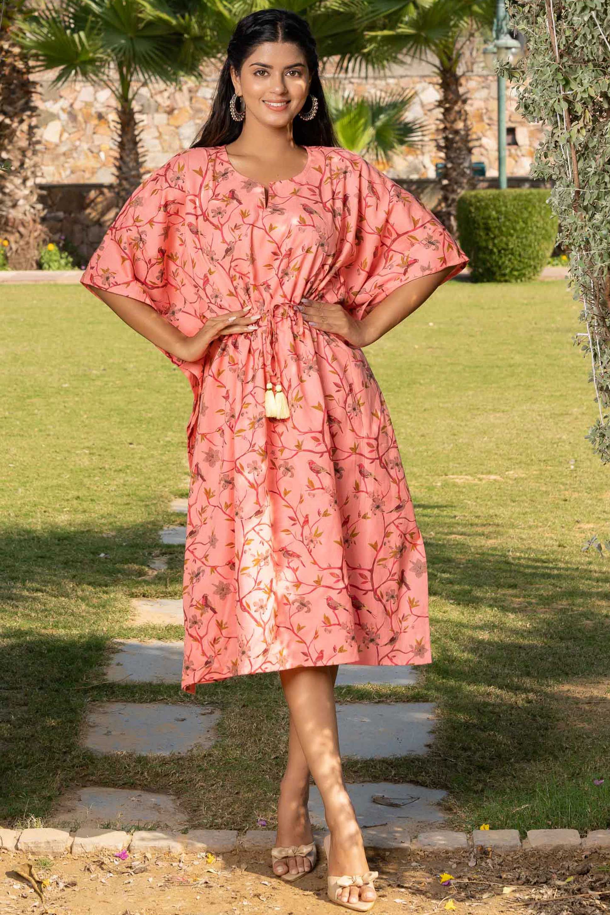 Peach Printed Cotton Kaftan