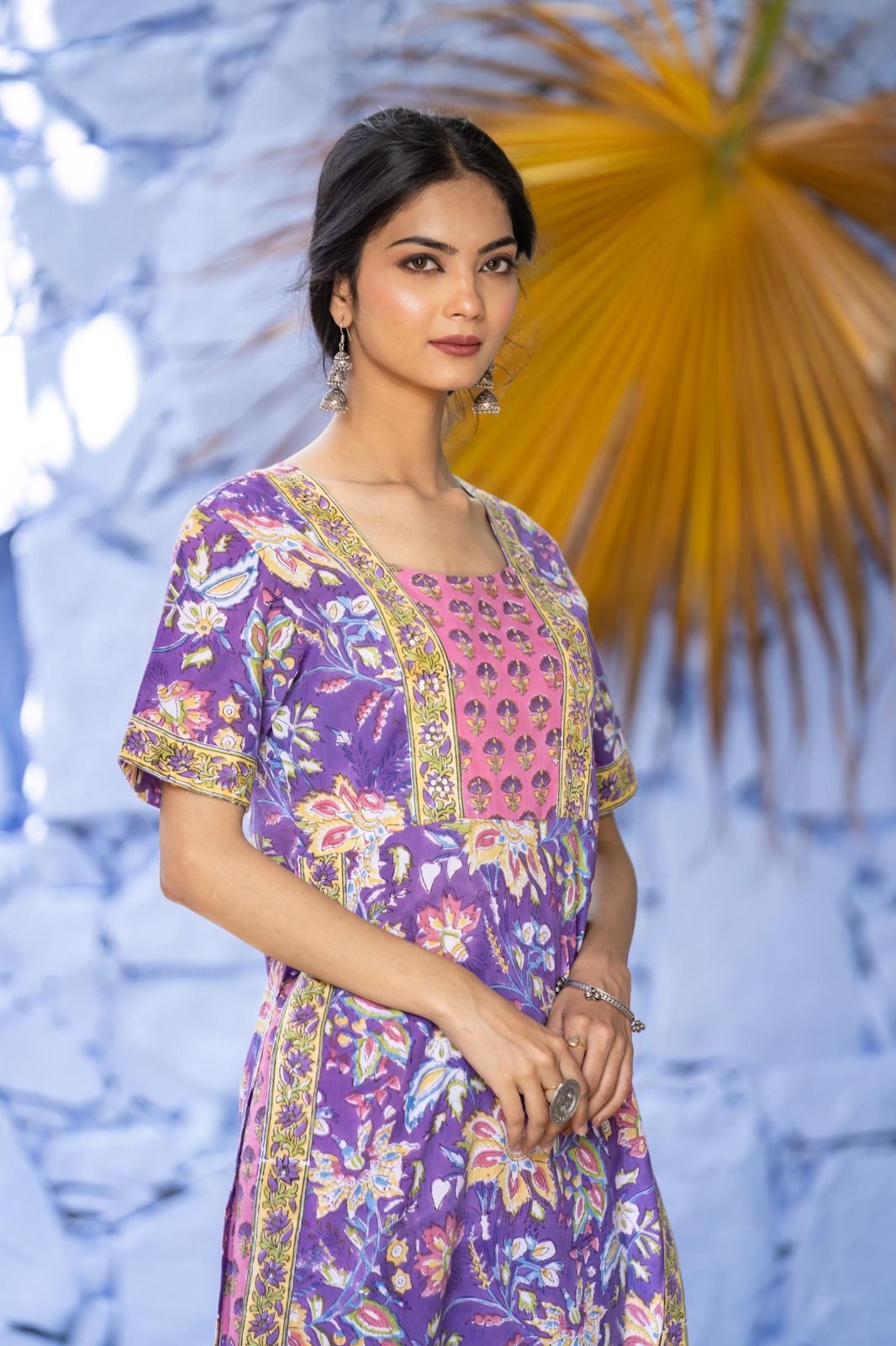 Violet Floral High Slit Kurta