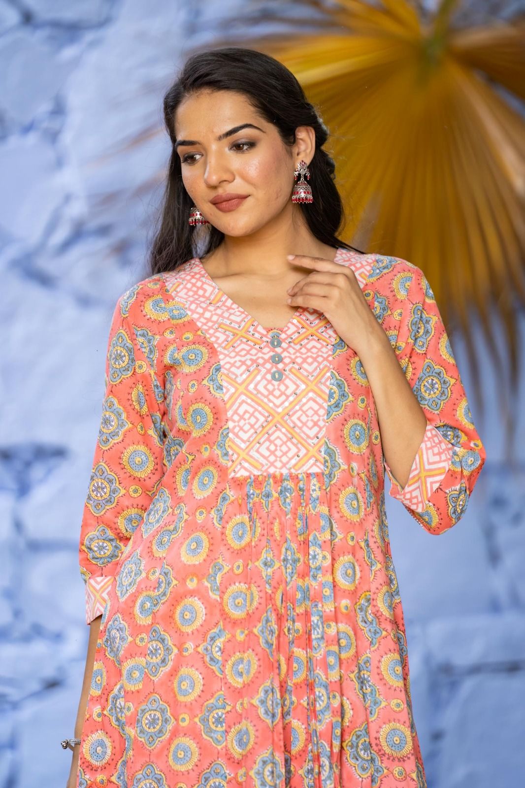 Peach Cotton Long Kurta