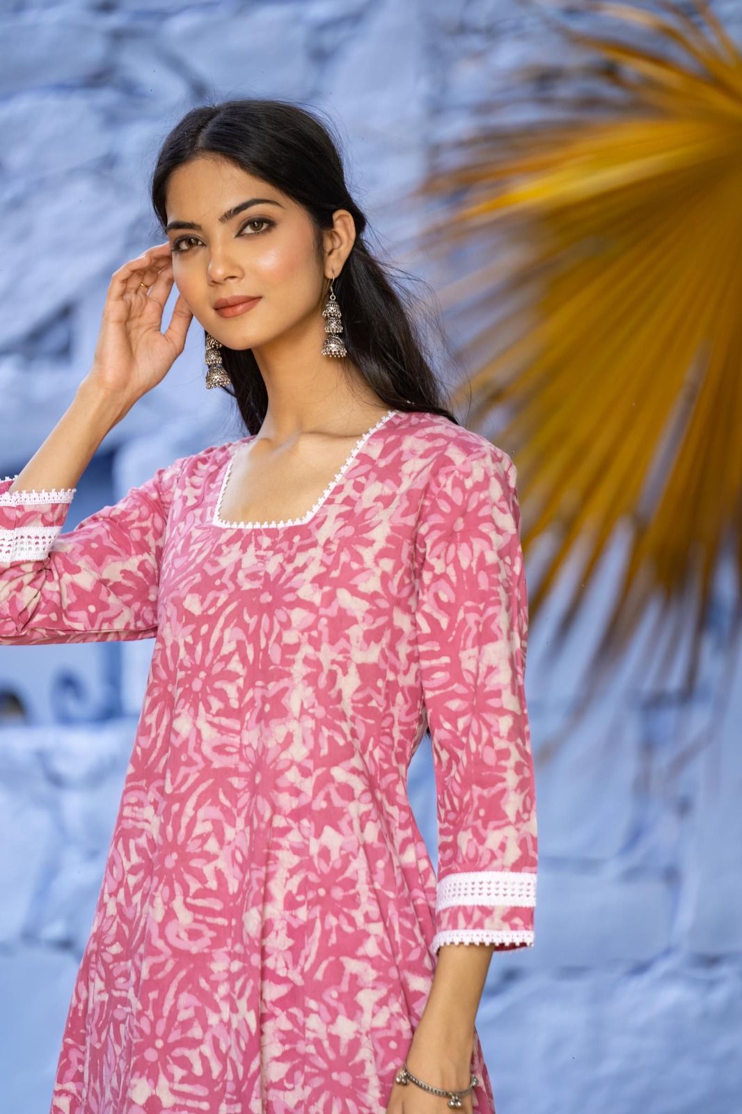 Pink Bagru Floral Kurta