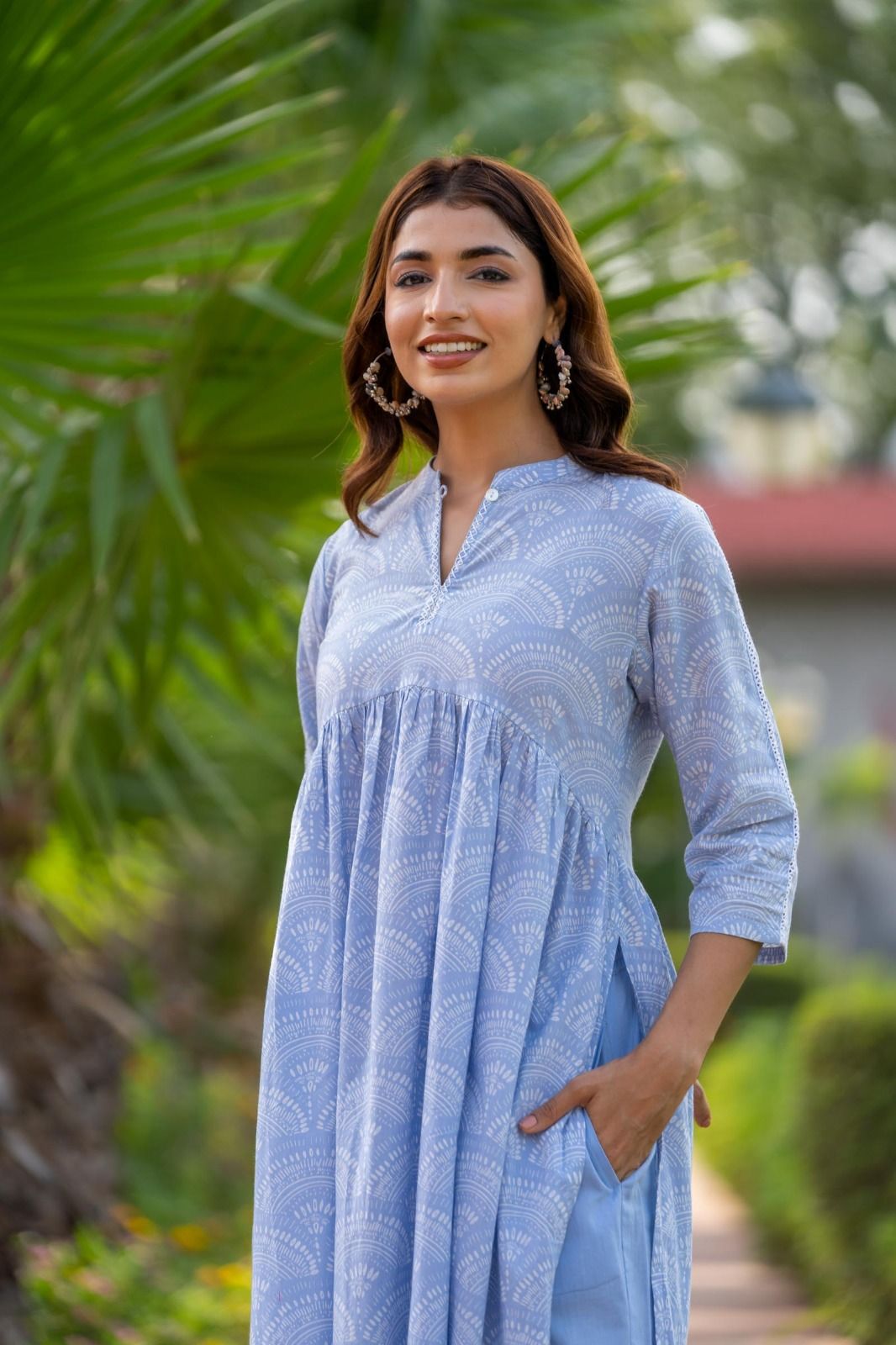 Blue Printed Lace Kurta 