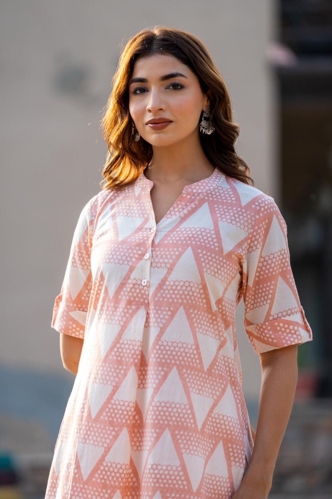 Peach Printed Kurta 