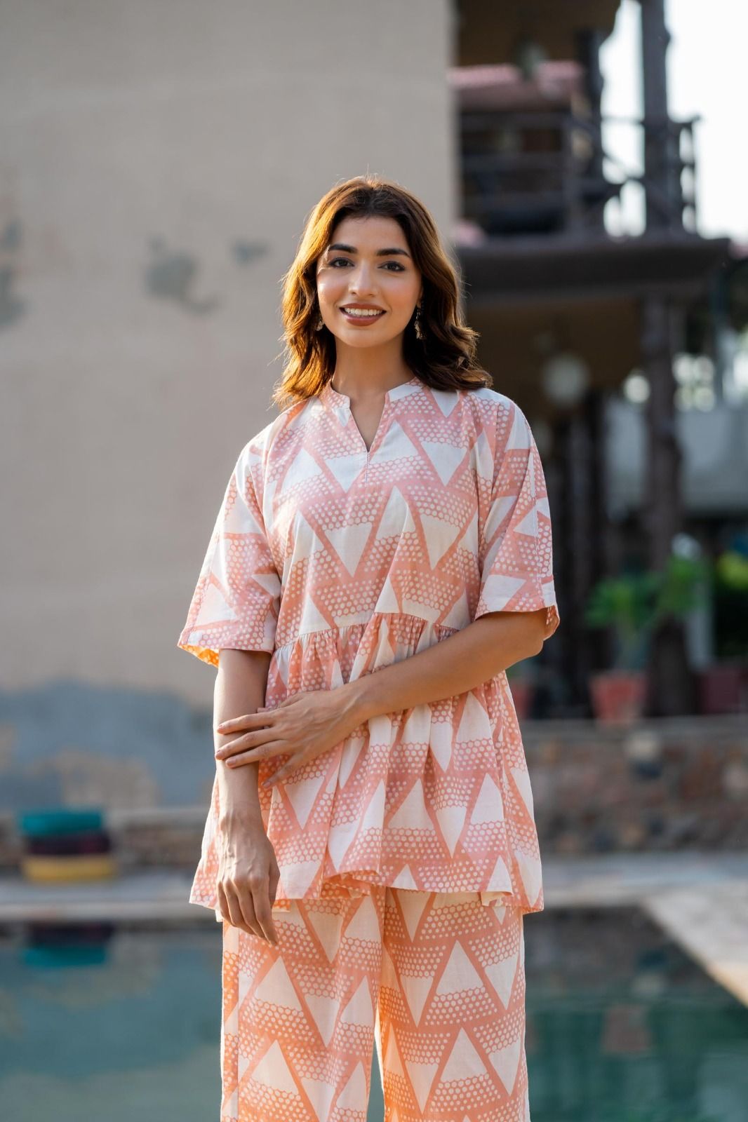 Peach Printed Top