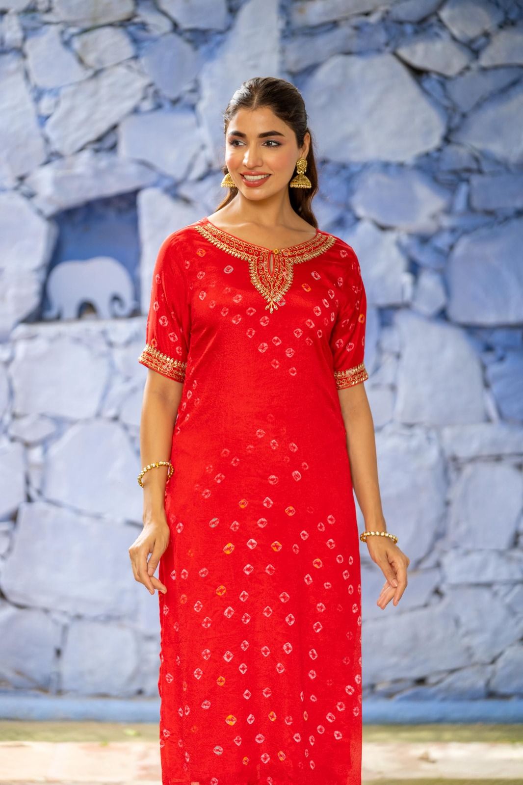 Red Bandhej Kurta 