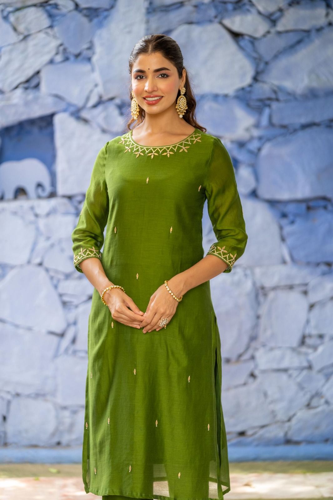 Green Chanderi  Kurta 