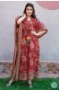 Brick Red Floral Block Print Cotton Kaftan