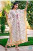 White Block Printed Cotton Kaftan Dress