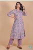 Lavender Fog Block Printed A Line Kurta Set 