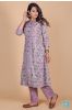 Lavender Fog Block Printed A Line Kurta Set 