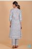 Illusion Grey Block Printed A Line Kurta Set