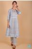 Illusion Grey Block Printed A Line Kurta Set