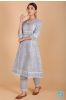 Illusion Grey Block Printed A Line Kurta Set