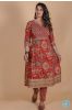 Carmine Red Floral Block Printed Kurta 