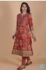 Carmine Red Floral Block Printed Kurta 