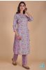 Lavender Floral Block Printed A Line Kurta 