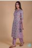 Lavender Floral Block Printed A Line Kurta 