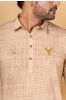 Camel Brown Embroidered Block Printed Kurta