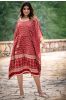 Natural Red Block Printed Modal Kaftan