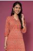 Tango Red Block Printed Kurta 