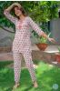 White Red Floral Block Printed Night Suit