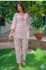 White Red Floral Block Printed Night Suit