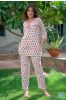 White Red Floral Block Printed Night Suit